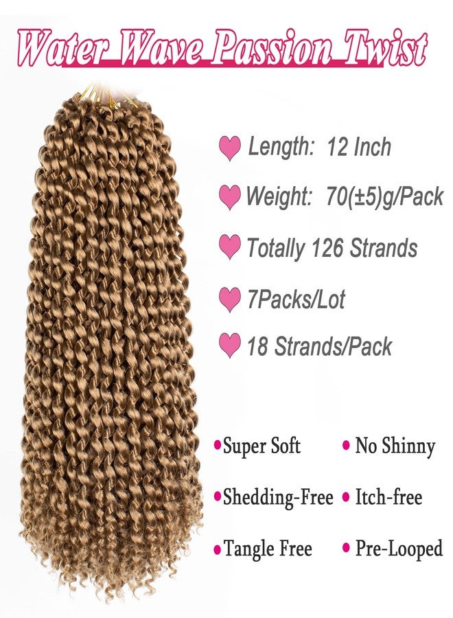 Leeven 12 Inch Blonde Short Water Wave Passion Twist Crochet Braiding Hair 7 Packs Synthetic Hot Water Setting Twist Hair Extensions for Distressed Butterfly Locs Pre looped Passion Braids Hair 27# - Image 2